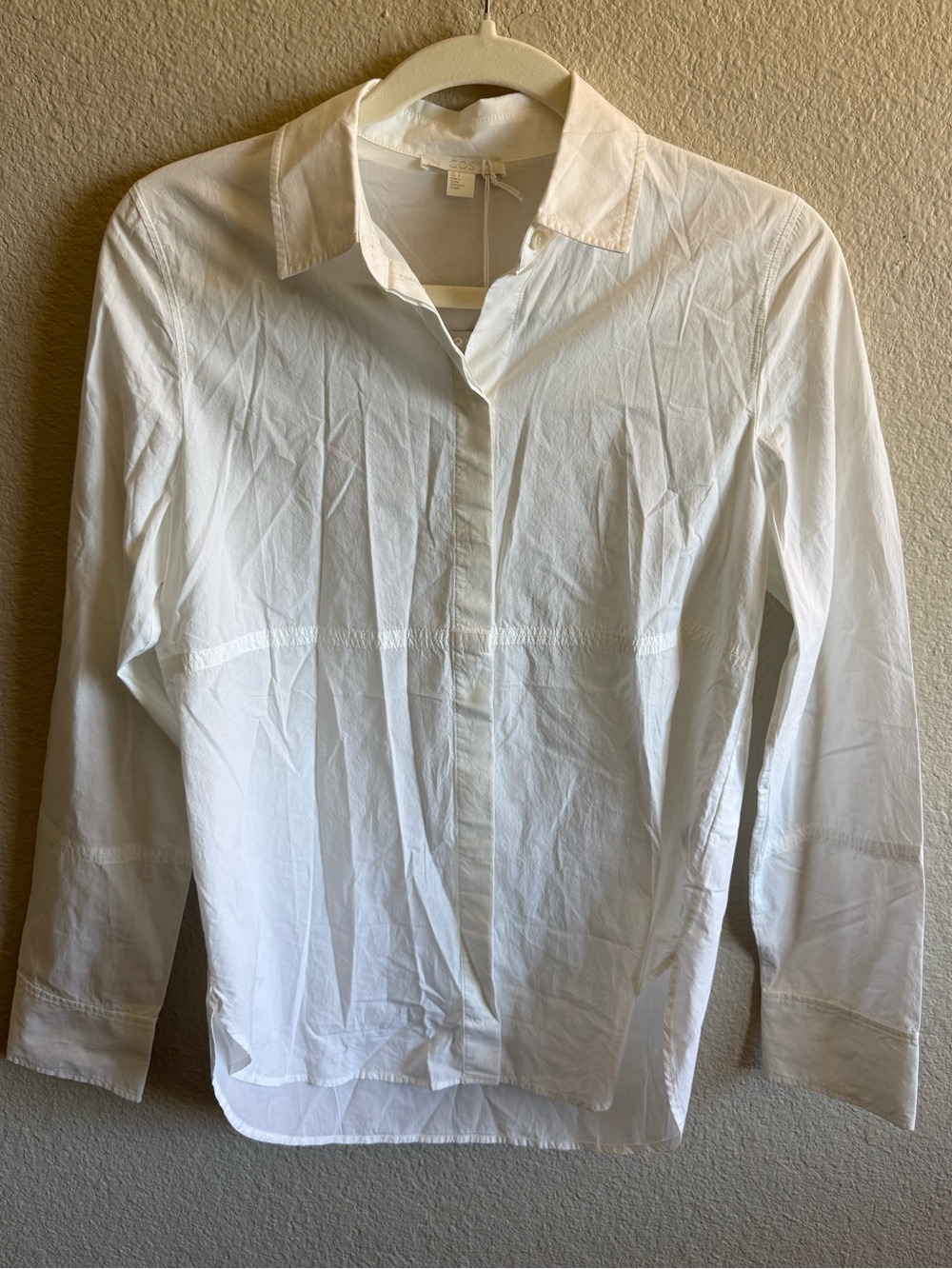NWT COS 100% Cotton Button Up Shirt Blouse Panneled Long Sleeve Size US 4